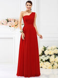 A-Line/Princess One-Shoulder Pleats Sleeveless Long Chiffon Bridesmaid Dresses TPP0005059