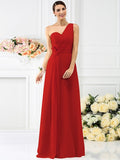 A-Line/Princess One-Shoulder Pleats Sleeveless Long Chiffon Bridesmaid Dresses TPP0005237