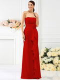 Sheath/Column Strapless Hand-Made Flower Sleeveless Long Chiffon Bridesmaid Dresses TPP0005538