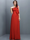 A-Line/Princess One-Shoulder Ruffles Sleeveless Long Chiffon Bridesmaid Dresses TPP0005609