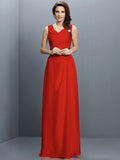 Sheath/Column V-neck Sleeveless Long Chiffon Bridesmaid Dresses TPP0005637