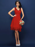 A-Line/Princess V-neck Lace Sleeveless Short Bridesmaid Dresses TPP0005236