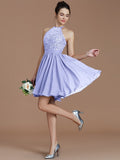 A-Line/Princess Halter Sleeveless Lace Short/Mini Chiffon Bridesmaid Dresses TPP0005132