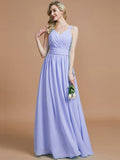 A-Line/Princess V-neck Chiffon Floor-Length Sleeveless Bridesmaid Dresses TPP0005020