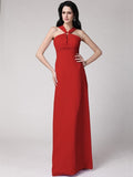 Sheath/Column High Neck Sleeveless Pleats Long Chiffon Bridesmaid Dresses TPP0005790