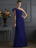 Sheath/Column One-Shoulder Sleeveless Pleats Long Elastic Woven Satin Bridesmaid Dresses TPP0005615