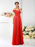 A-Line/Princess Spaghetti Straps Pleats Sleeveless Long Chiffon Bridesmaid Dresses TPP0005293