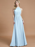 A-Line/Princess Scoop Chiffon Sleeveless Floor-Length Bridesmaid Dresses TPP0005455