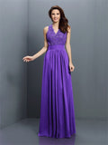 A-Line/Princess V-neck Applique Sleeveless Long Chiffon Bridesmaid Dresses TPP0005255