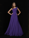 A-Line/Princess One-Shoulder Sleeveless Hand-Made Flower Long Chiffon Bridesmaid Dresses TPP0005084