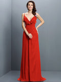 A-Line/Princess Spaghetti Straps Pleats Sleeveless Long Chiffon Bridesmaid Dresses TPP0005548