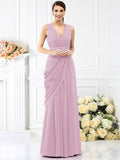 A-Line/Princess V-neck Pleats Sleeveless Long Chiffon Bridesmaid Dresses TPP0005367