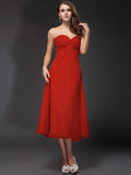 Sheath/Column Sweetheart Ruffles Sleeveless Tea Length Chiffon Bridesmaid Dresses TPP0005620