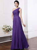 Sheath/Column One-Shoulder Sleeveless Beading Pleats Long Chiffon Bridesmaid Dresses TPP0005588