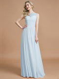 A-Line/Princess Bateau Sleeveless Ruched Floor-Length Chiffon Bridesmaid Dresses TPP0005673