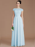 A-Line/Princess Bateau Sleeveless Lace Floor-Length Chiffon Bridesmaid Dresses TPP0005198