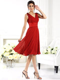 A-Line/Princess V-neck Sleeveless Short Chiffon Bridesmaid Dresses TPP0005239