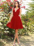 A-Line/Princess V-neck Beading Sleeveless Short Chiffon Bridesmaid Dresses TPP0005482