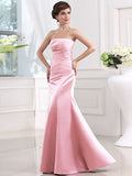 Sheath/Column Strapless Sleeveless Long Pleats Satin Bridesmaid Dresses TPP0005434