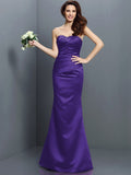 Trumpet/Mermaid Strapless Pleats Sleeveless Long Satin Bridesmaid Dresses TPP0005027