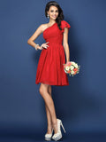 A-Line/Princess One-Shoulder Pleats Sleeveless Short Chiffon Bridesmaid Dresses TPP0005585