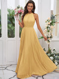 A-Line/Princess Chiffon Ruffles Halter Sleeveless Floor-Length Bridesmaid Dresses TPP0004922