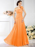 A-Line/Princess One-Shoulder Pleats Sleeveless Long Chiffon Bridesmaid Dresses TPP0005496