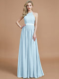 A-Line/Princess Halter Sleeveless Ruched Floor-Length Chiffon Bridesmaid Dresses TPP0005700