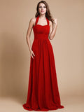 A-Line/Princess Halter Sleeveless Long Ruffles Chiffon Bridesmaid Dresses TPP0005483