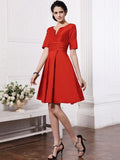 Sheath/Column V-neck Half Sleeves Pleats Taffeta Bridesmaid Dresses TPP0005658