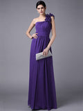 Sheath/Column One-Shoulder Sleeveless Pleats Long Chiffon Bridesmaid Dresses TPP0005498