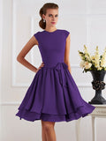 Sheath/Column High Neck Sleeveless Sash/Ribbon/Belt Short Chiffon Bridesmaid Dresses TPP0005092