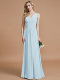 A-Line/Princess V-neck Chiffon Floor-Length Sleeveless Bridesmaid Dresses TPP0005466