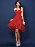 A-Line/Princess Sweetheart Pleats Bowknot Sleeveless Short Chiffon Bridesmaid Dresses TPP0005328