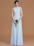 A-Line/Princess Jewel Sleeveless Floor-Length Ruched Chiffon Bridesmaid Dresses TPP0005645