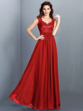 A-Line/Princess Scoop Lace Sleeveless Long Chiffon Bridesmaid Dresses TPP0005303