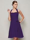 A-Line/Princess Halter Sleeveless Pleats Bowknot Short Chiffon Bridesmaid Dresses TPP0005094