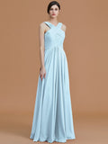 A-Line/Princess Halter Sleeveless Floor-Length Ruched Chiffon Bridesmaid Dresses TPP0005501