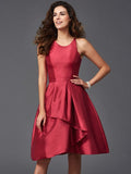 A-Line/Princess Scoop Ruffles Sleeveless Short Taffeta Bridesmaid Dresses TPP0005721