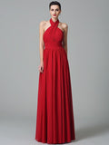 A-Line/Princess Halter Ruffles Sleeveless Long Chiffon Bridesmaid Dresses TPP0005403