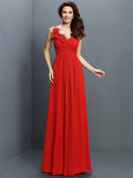 A-Line/Princess V-neck Pleats Sleeveless Long Chiffon Bridesmaid Dresses TPP0005530