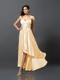 Sheath/Column Sleeveless High Low Silk like Satin Bridesmaid Dresses TPP0005141