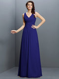 A-Line/Princess V-neck Pleats Sleeveless Long Chiffon Bridesmaid Dresses TPP0005331