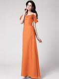 Sheath/Column Sleeveless Pleats Spaghetti Straps Long Chiffon Bridesmaid Dresses TPP0005742