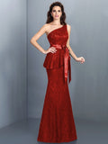 Trumpet/Mermaid One-Shoulder Lace Sleeveless Long Lace Bridesmaid Dresses TPP0005307