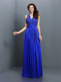 A-Line/Princess V-neck Applique Sleeveless Long Chiffon Bridesmaid Dresses TPP0005255