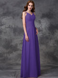 A-line/Princess Spaghetti Straps Ruffles Sleeveless Long Chiffon Bridesmaid Dresses TPP0005677