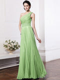 Sheath/Column One-Shoulder Sleeveless Beading Pleats Long Chiffon Bridesmaid Dresses TPP0005588