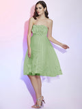 A-Line/Princess Strapless Sleeveless Hand-Made Flower Short Net Bridesmaid Dresses TPP0005221