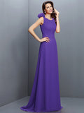 A-Line/Princess Bateau Hand-Made Flower Sleeveless Long Chiffon Bridesmaid Dresses TPP0005638